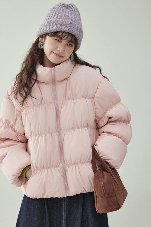 Stand Collar Fluffy Down Jacket