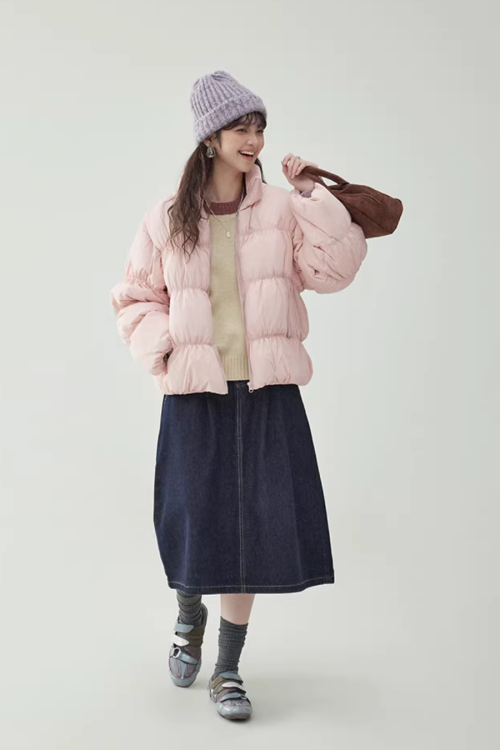 Stand Collar Fluffy Down Jacket