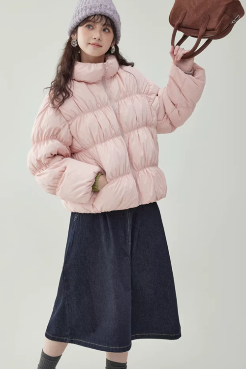 Stand Collar Fluffy Down Jacket