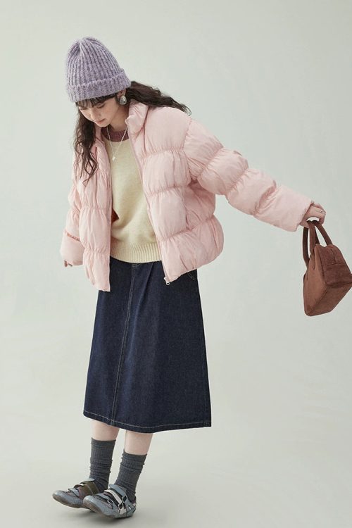 Stand Collar Fluffy Down Jacket