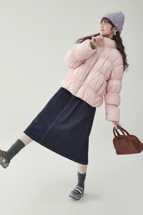 Stand Collar Fluffy Down Jacket