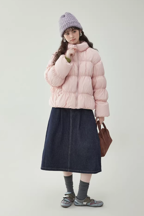 Stand Collar Fluffy Down Jacket