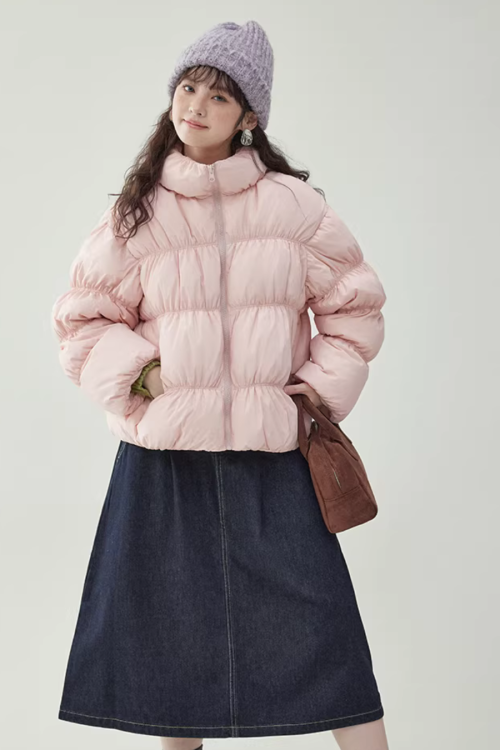 Stand Collar Fluffy Down Jacket