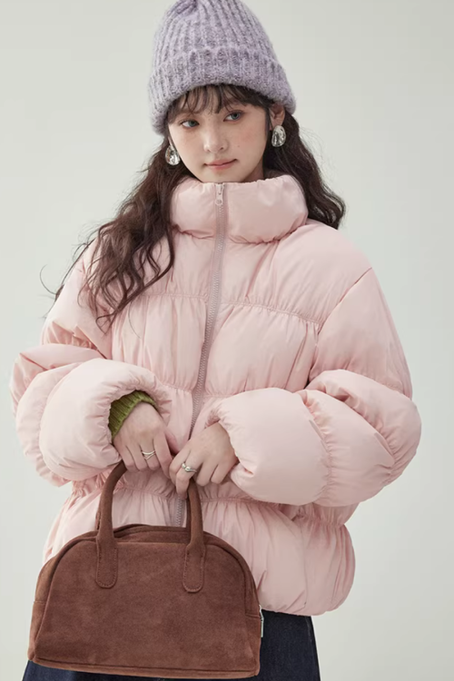 Stand Collar Fluffy Down Jacket