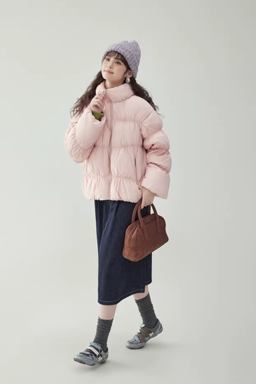 Stand Collar Fluffy Down Jacket