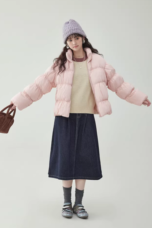 Stand Collar Fluffy Down Jacket