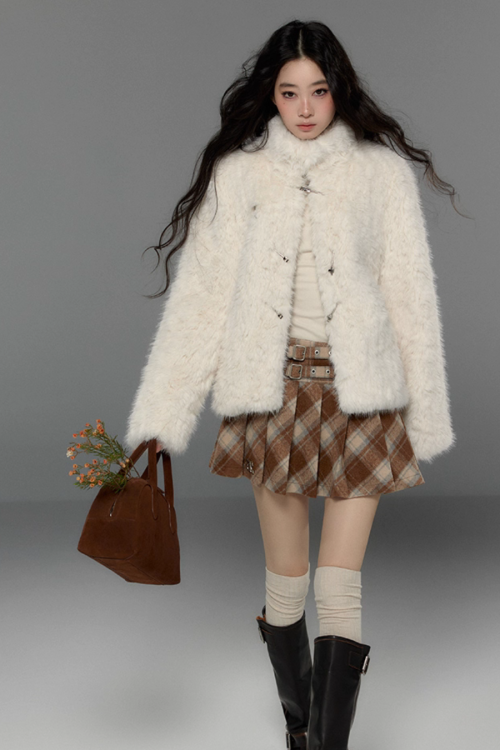 Stand Collar Fluffy Fur Jacket