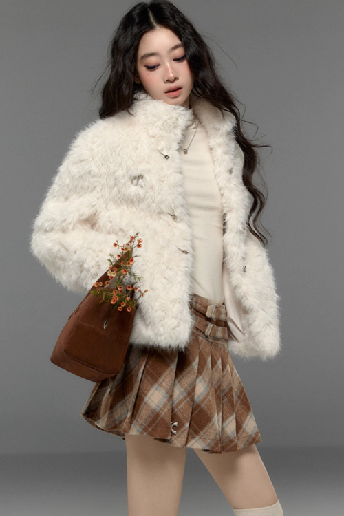 Stand Collar Fluffy Fur Jacket