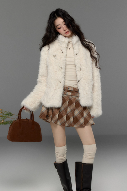 Stand Collar Fluffy Fur Jacket