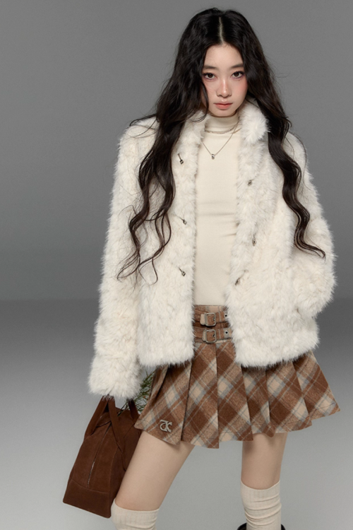 Stand Collar Fluffy Fur Jacket