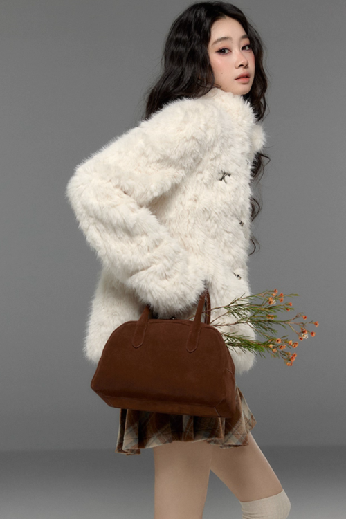 Stand Collar Fluffy Fur Jacket