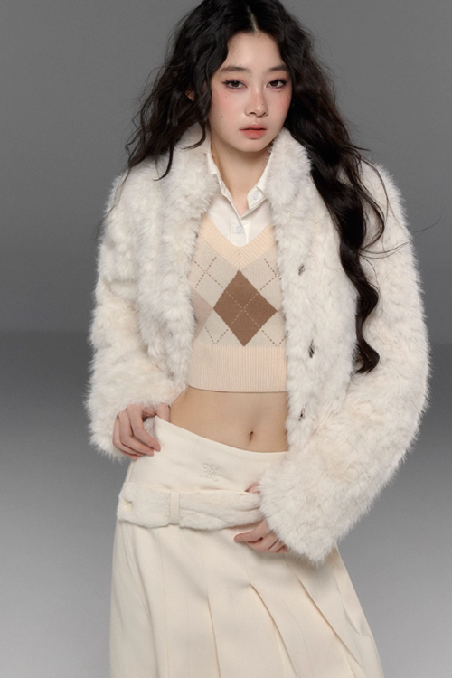 Stand Collar Fluffy Fur Jacket