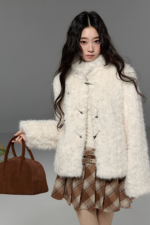 Stand Collar Fluffy Fur Jacket