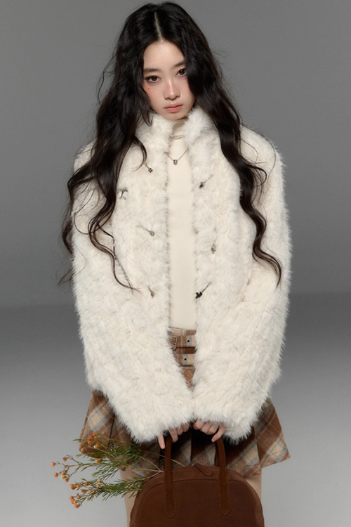 Stand Collar Fluffy Fur Jacket