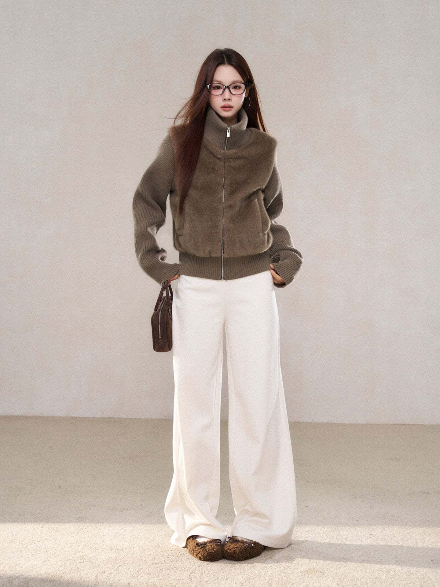 Stand Collar Fur Knit Jacket Stand Collar Fur Knit Jacket