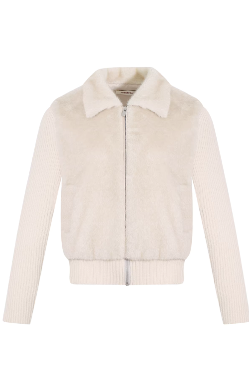 Stand Collar Fur Knit Jacket