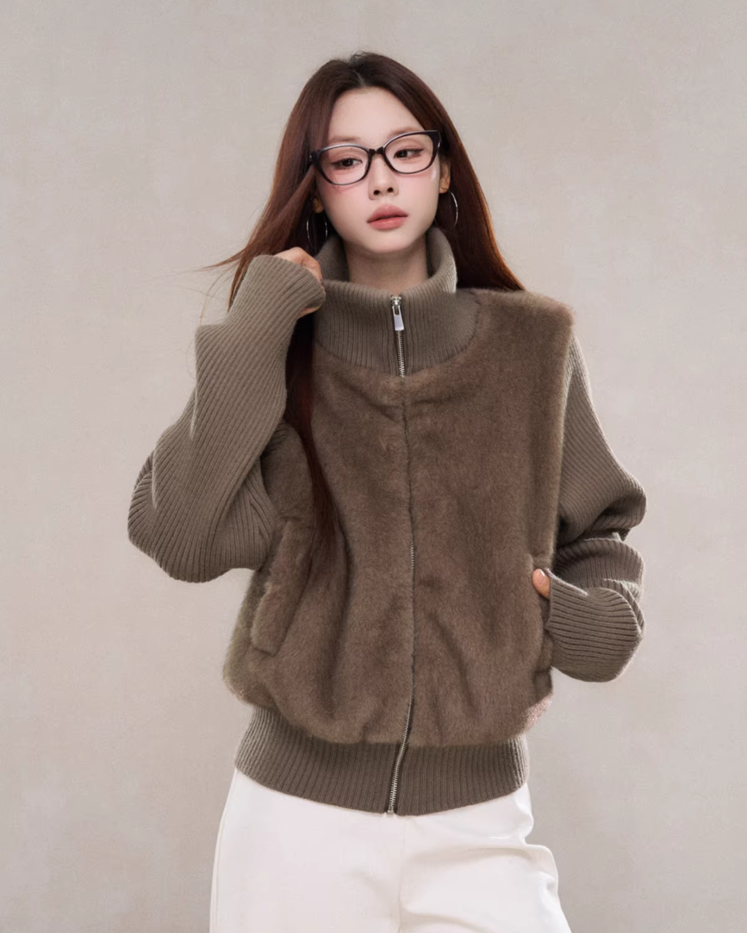 Stand Collar Fur Knit Jacket Stand Collar Fur Knit Jacket