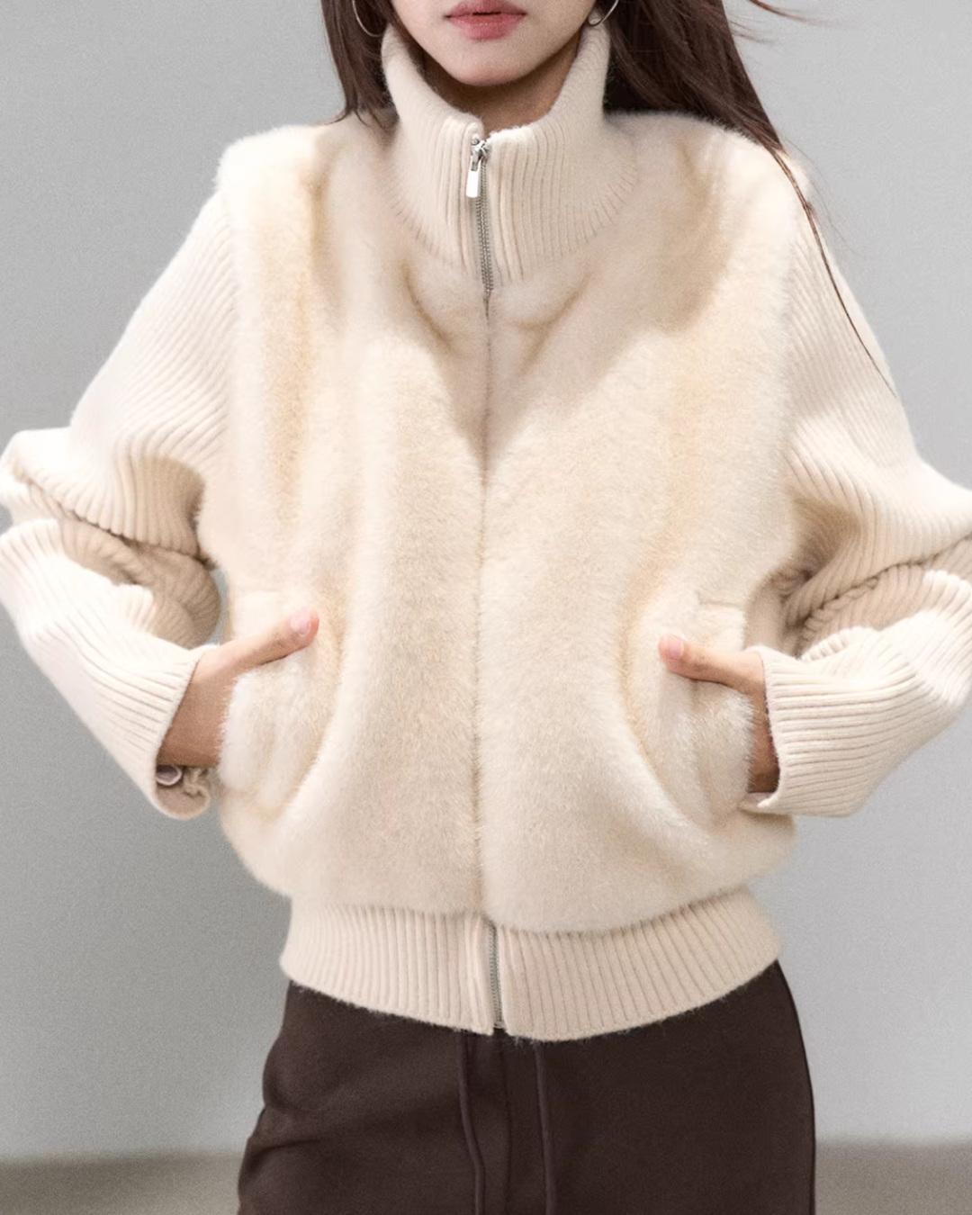 Stand Collar Fur Knit Jacket Stand Collar Fur Knit Jacket