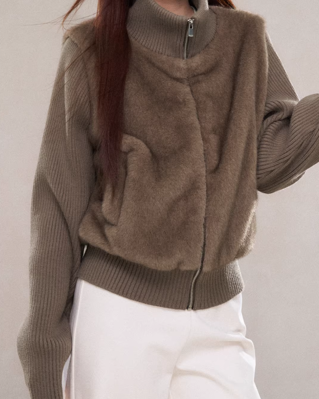 Stand Collar Fur Knit Jacket Stand Collar Fur Knit Jacket