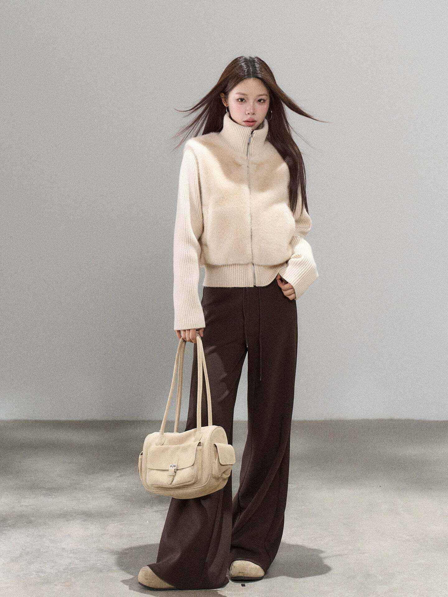 Stand Collar Fur Knit Jacket Stand Collar Fur Knit Jacket