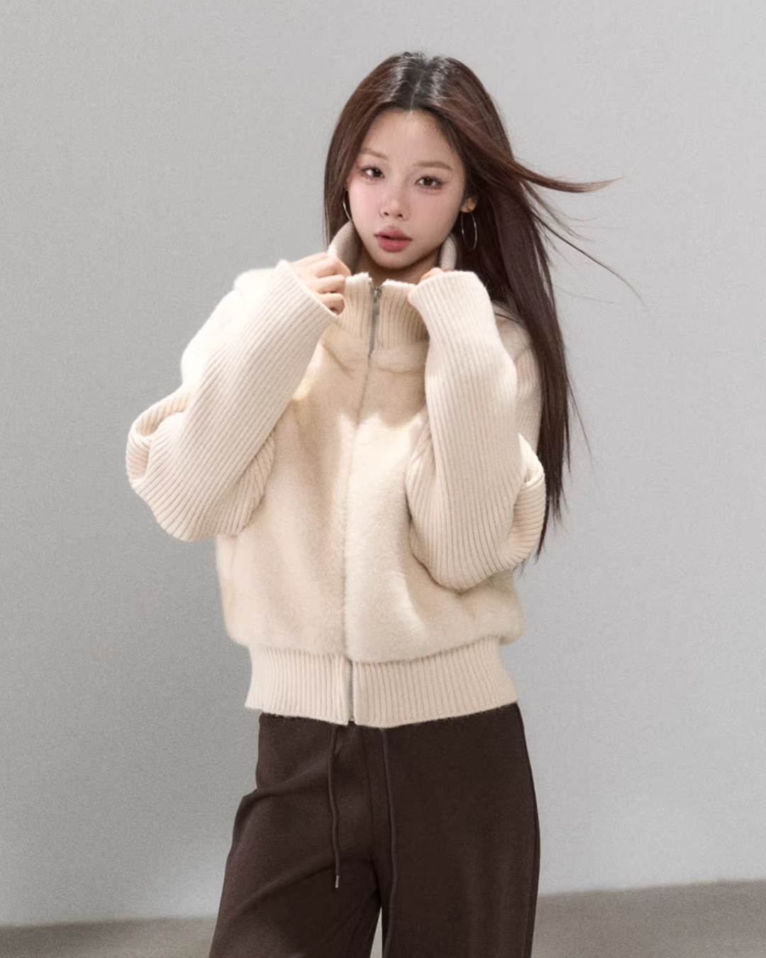 Stand Collar Fur Knit Jacket Stand Collar Fur Knit Jacket