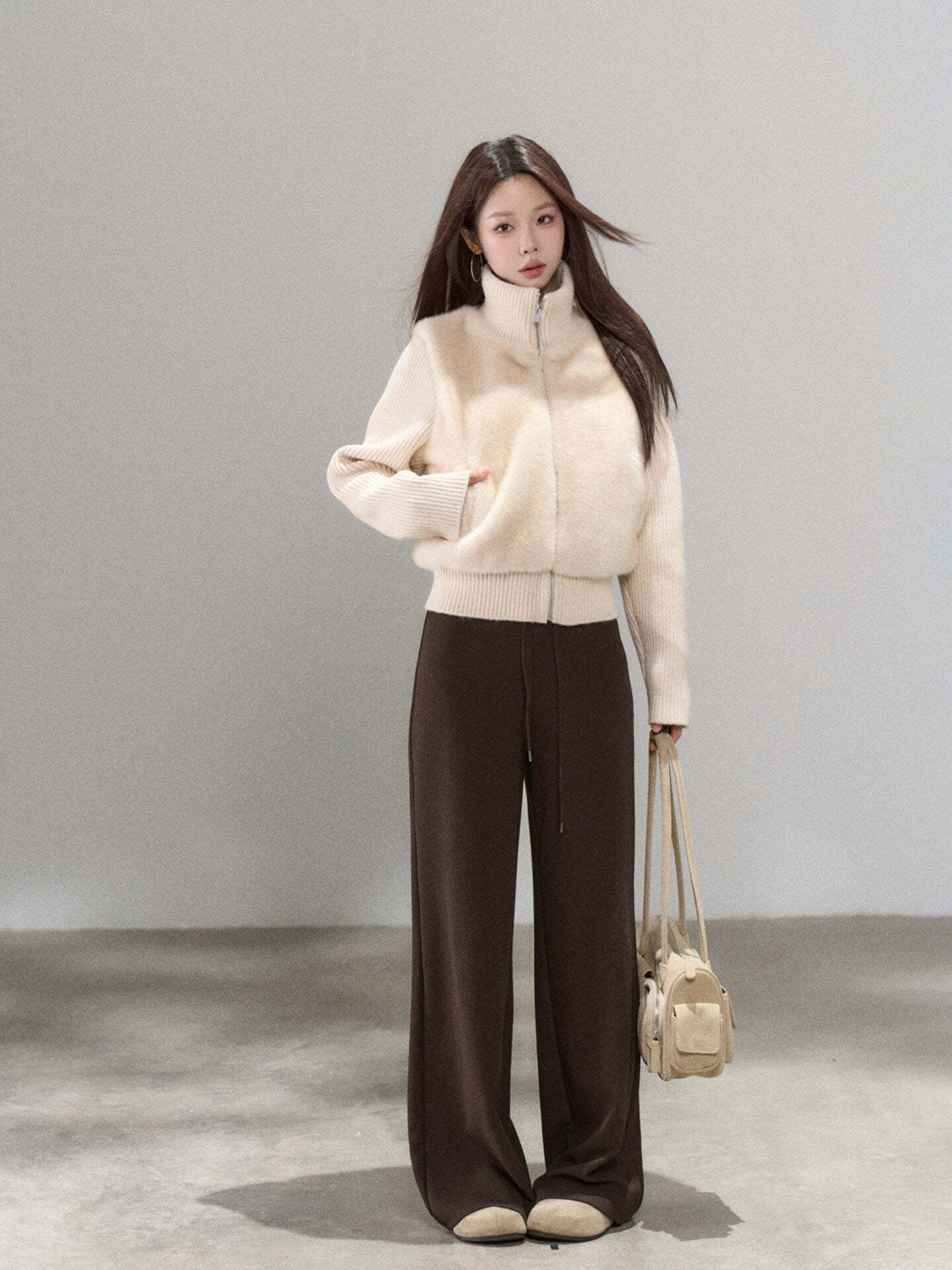 Stand Collar Fur Knit Jacket Stand Collar Fur Knit Jacket