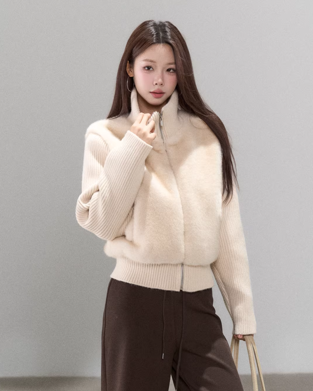 Stand Collar Fur Knit Jacket Stand Collar Fur Knit Jacket