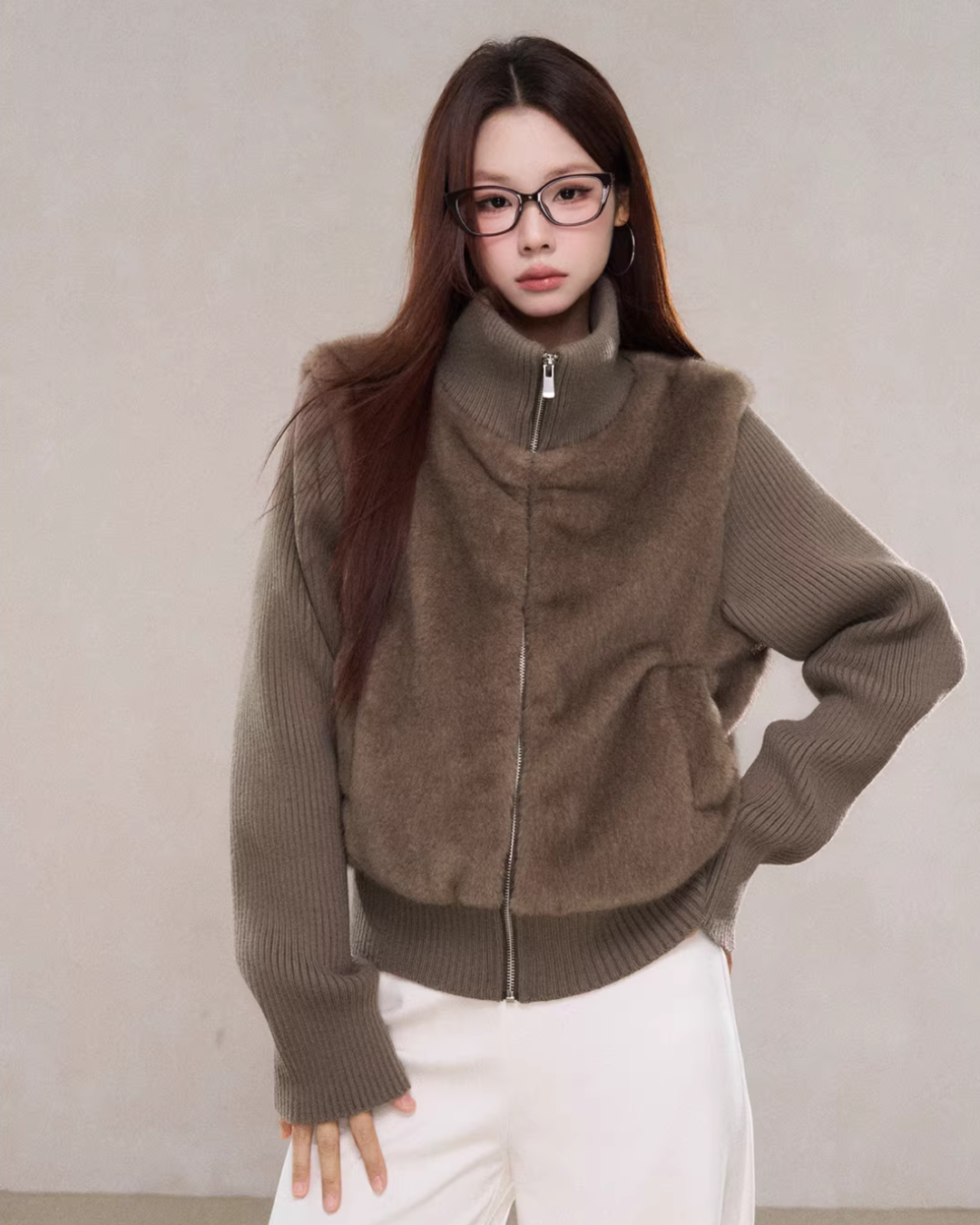 Stand Collar Fur Knit Jacket Stand Collar Fur Knit Jacket