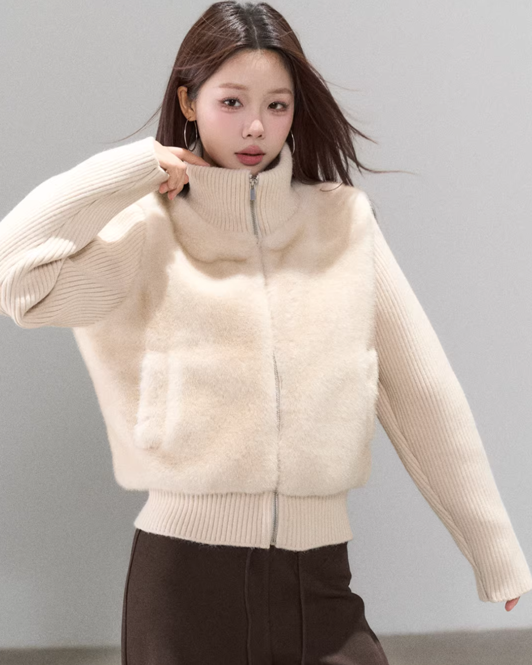 Stand Collar Fur Knit Jacket Stand Collar Fur Knit Jacket