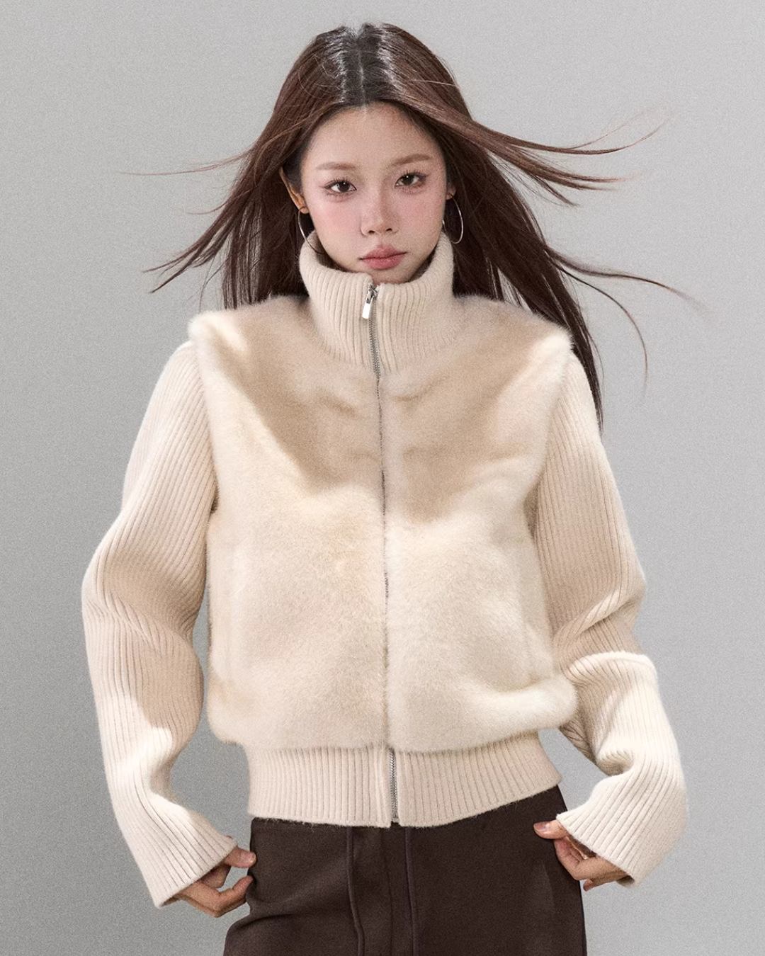 Stand Collar Fur Knit Jacket Stand Collar Fur Knit Jacket
