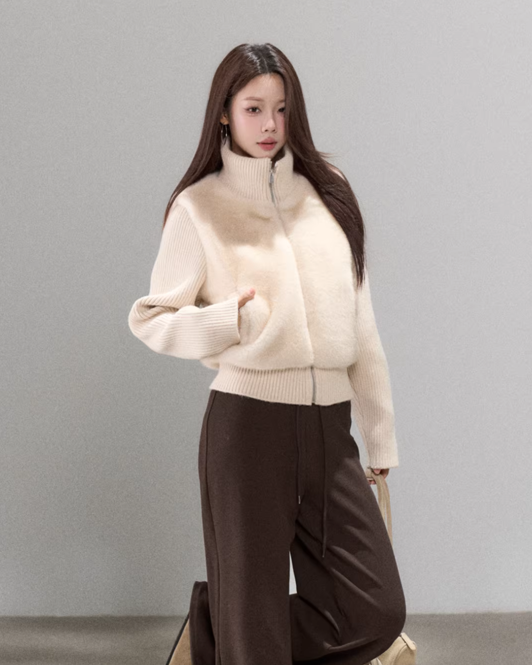 Stand Collar Fur Knit Jacket Stand Collar Fur Knit Jacket