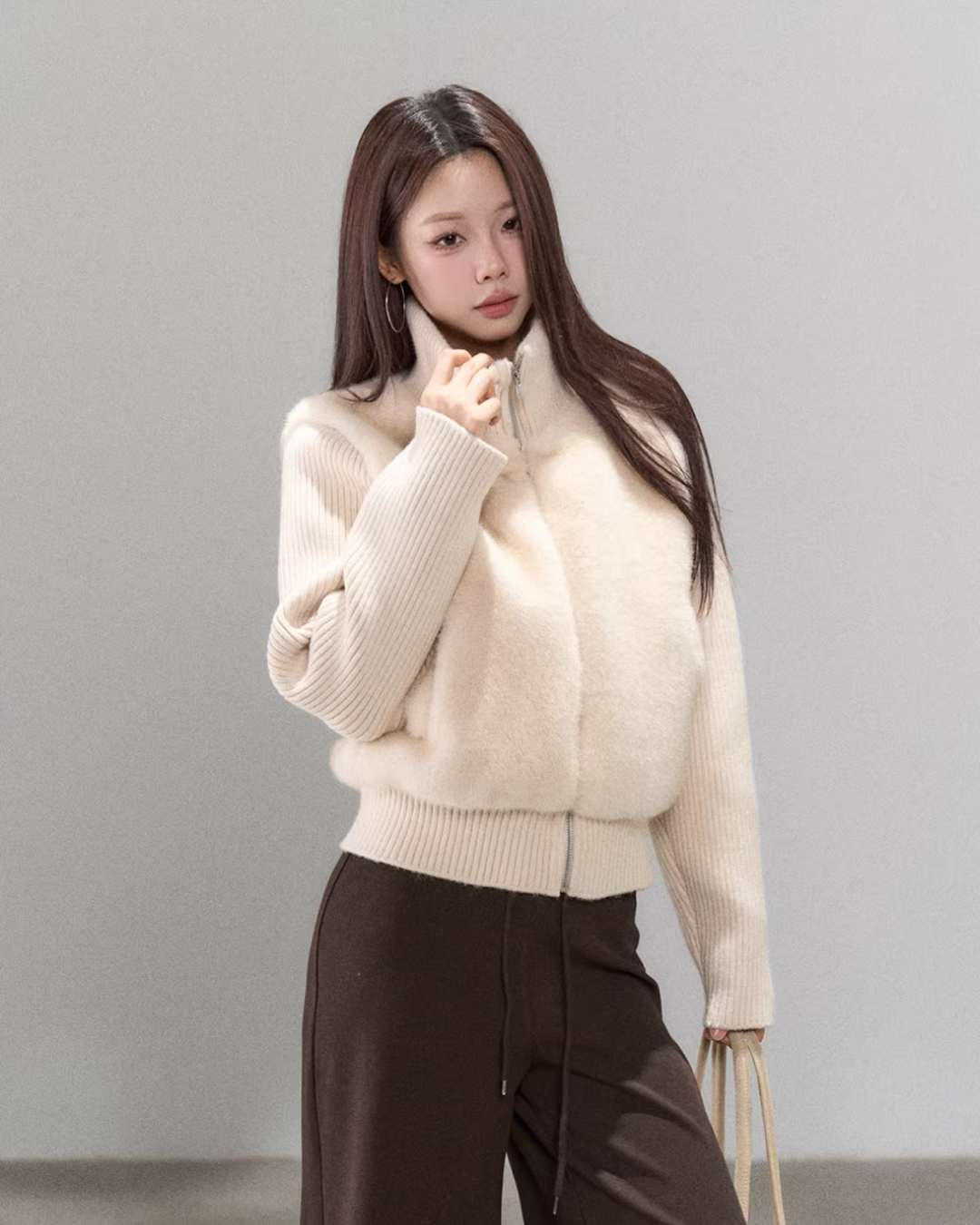 Stand Collar Fur Knit Jacket Stand Collar Fur Knit Jacket