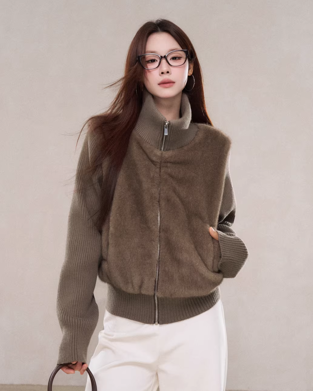 Stand Collar Fur Knit Jacket Stand Collar Fur Knit Jacket