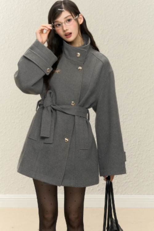 Stand Collar Gold Button Coat