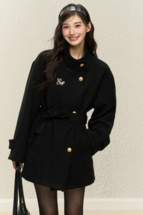 Stand Collar Gold Button Coat