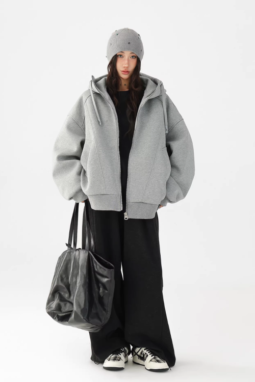 Stand Collar Hoodie Zip Jacket