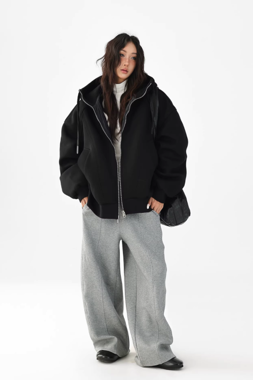 Stand Collar Hoodie Zip Jacket