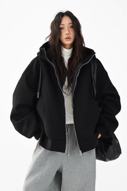 Stand Collar Hoodie Zip Jacket