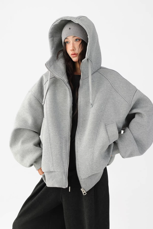 Stand Collar Hoodie Zip Jacket