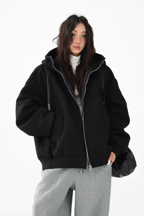 Stand Collar Hoodie Zip Jacket