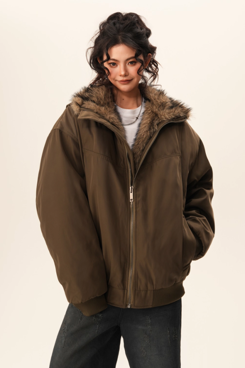 Stand Collar Inner Fur Jacket
