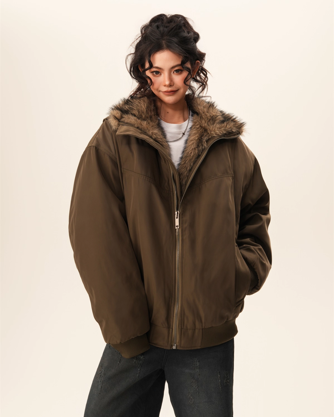 Stand Collar Inner Fur Jacket Stand Collar Inner Fur Jacket