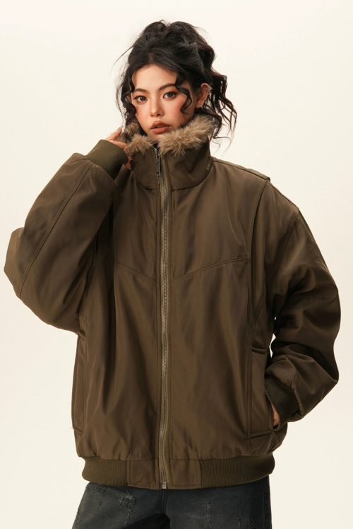 Stand Collar Inner Fur Jacket