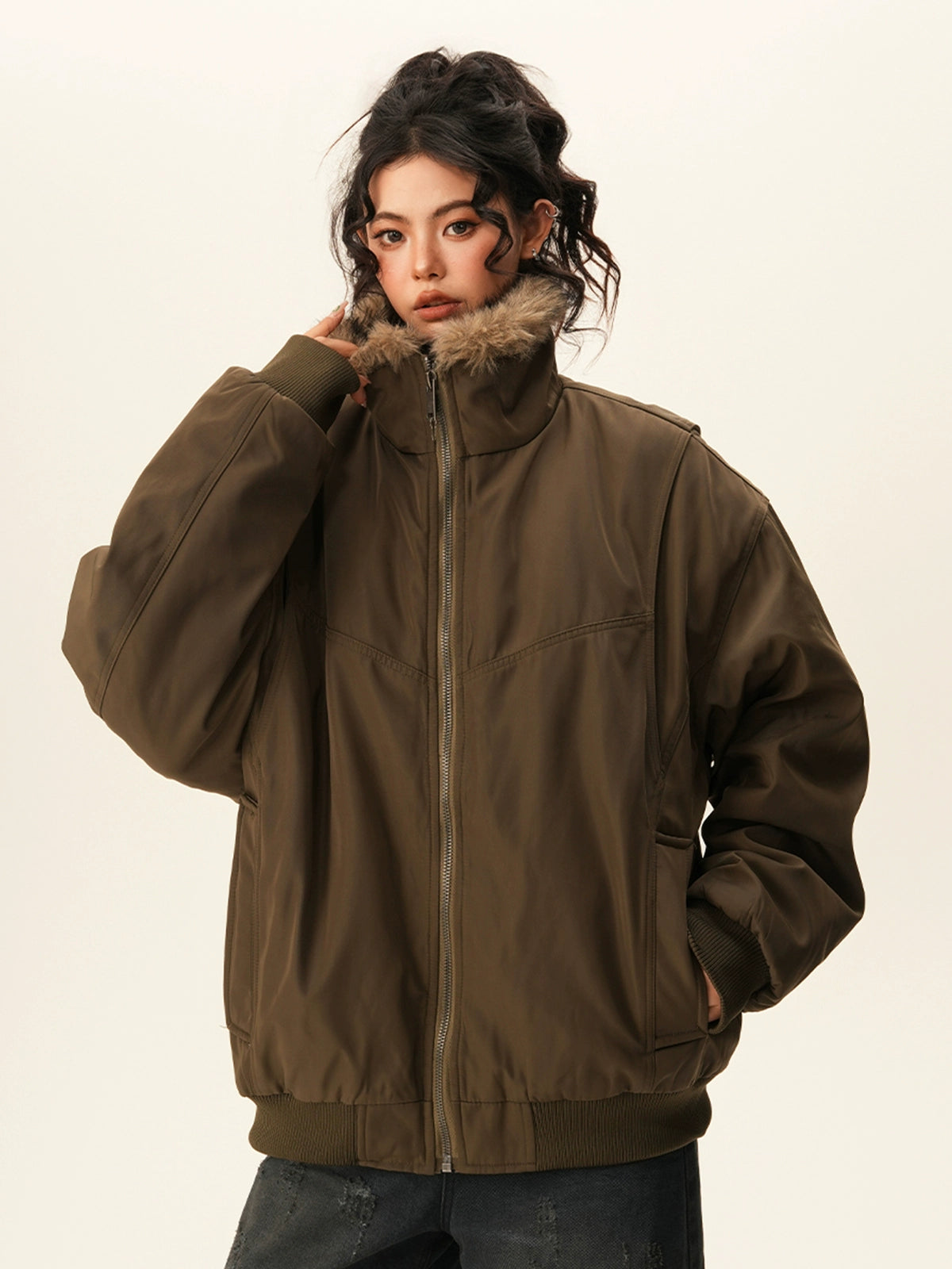 Stand Collar Inner Fur Jacket Stand Collar Inner Fur Jacket