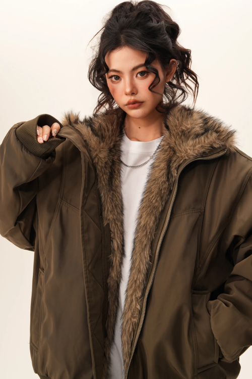 Stand Collar Inner Fur Jacket
