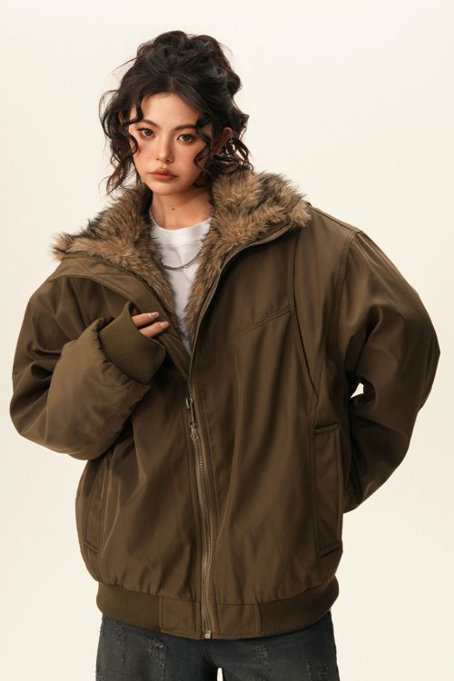 Stand Collar Inner Fur Jacket