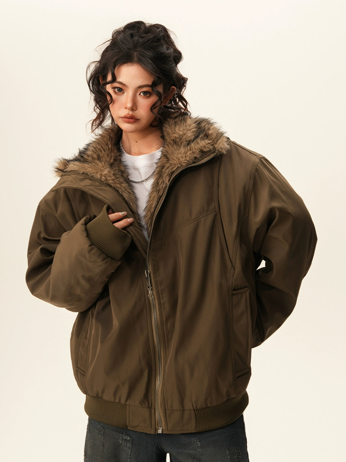 Stand Collar Inner Fur Jacket Stand Collar Inner Fur Jacket