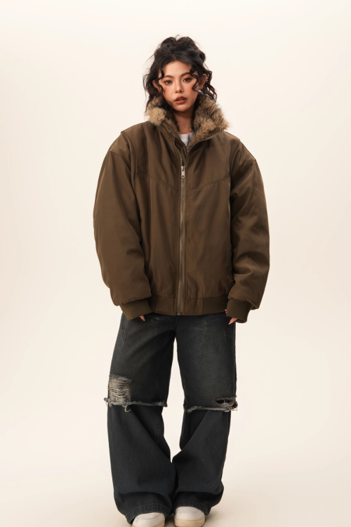 Stand Collar Inner Fur Jacket