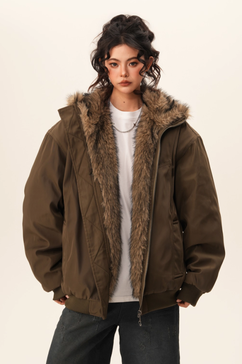 Stand Collar Inner Fur Jacket