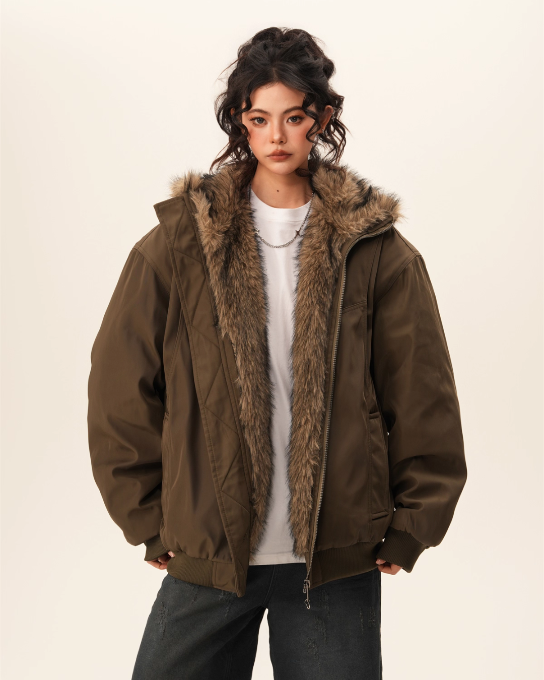 Stand Collar Inner Fur Jacket Stand Collar Inner Fur Jacket